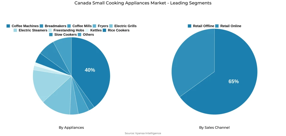 Canada small cooking appliances market segmentation overview Pie chart showing Canada small cooking appliances market segmentation by appliances and sales channel