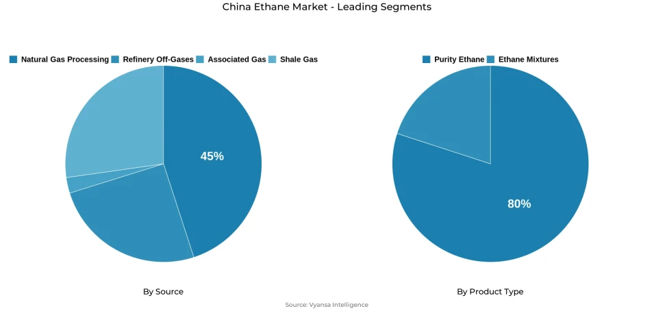 China ethane market segmentation overview Pie chart showing China ethane market segmentation by source and product type