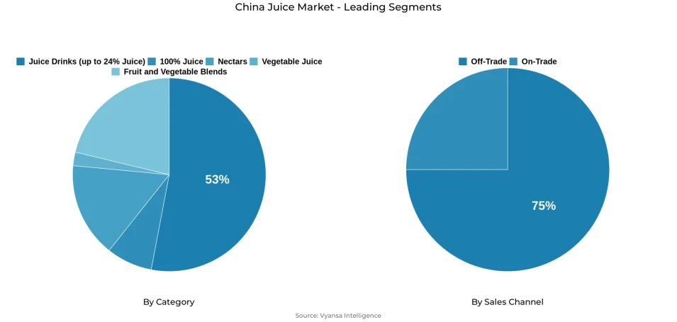 China juice market segmentation overview Pie chart showing China juice market segmentation by category and sales channel