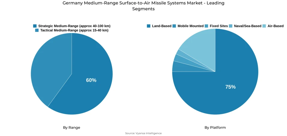 Germany medium-range surface-to-air missile systems market segmentation overview Pie chart showing Germany medium-range surface-to-air missile systems market segmentation by range and platform
