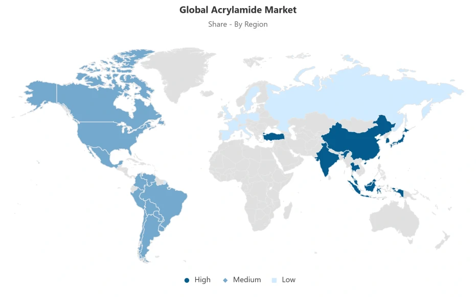 World map showing regional distribution of the global acrylamide market
