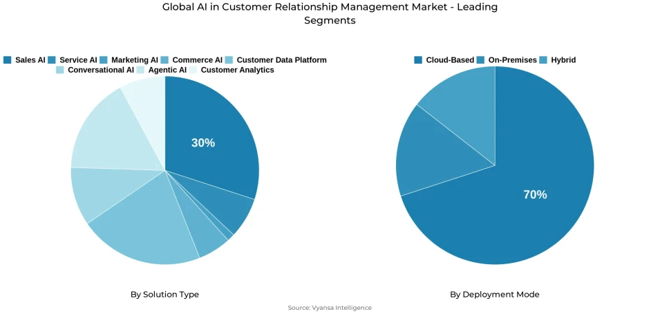 Global ai customer relationship management market segmentation overview Pie chart showing global ai customer relationship management market segmentation by solution type and deployment mode