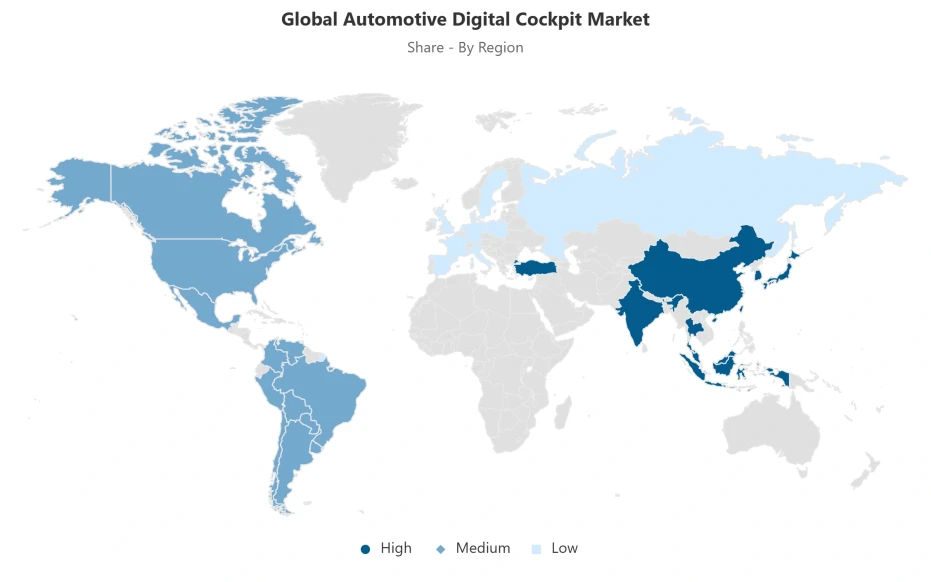 Global automotive digital cockpit market by region World map showing regional distribution of the global automotive digital cockpit market