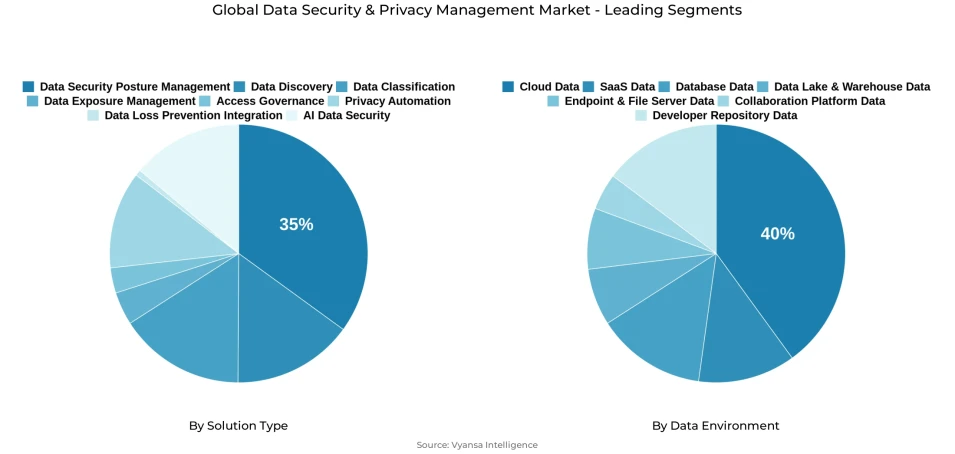 Global data security & privacy management market segmentation overview Pie chart showing global data security & privacy management market segmentation by solution type and data environment