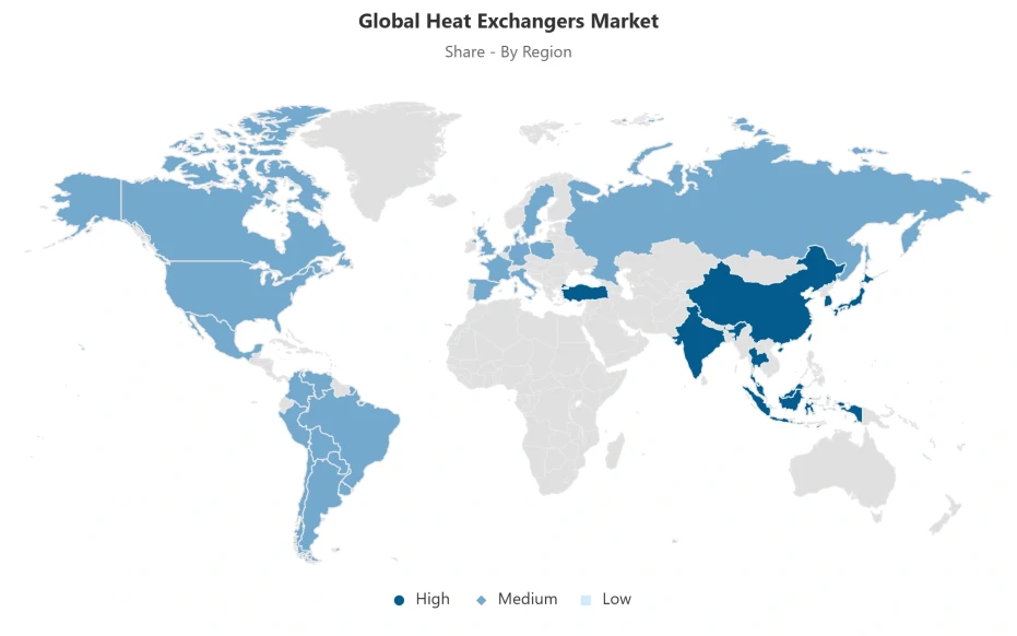 World map showing regional distribution of the global heat exchangers market