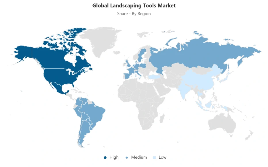 Global landscaping tools market by region World map showing regional distribution of the global landscaping tools market