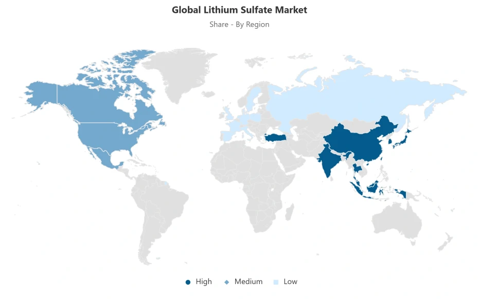 Global lithium sulfate market by region World map showing regional distribution of the global lithium sulfate market