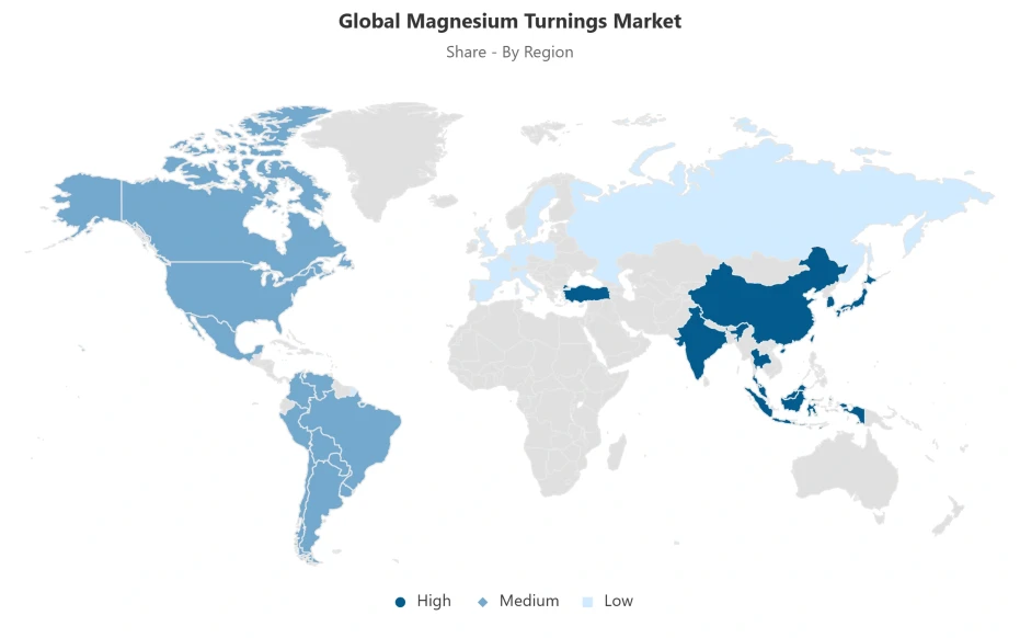 World map showing regional distribution of the global magnesium turnings market