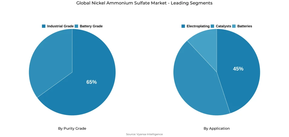 Global nickel ammonium sulfate market segmentation overview Pie chart showing global nickel ammonium sulfate market segmentation by purity grade and application