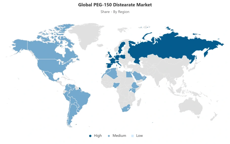 World map showing regional distribution of the global peg-150 distearate market