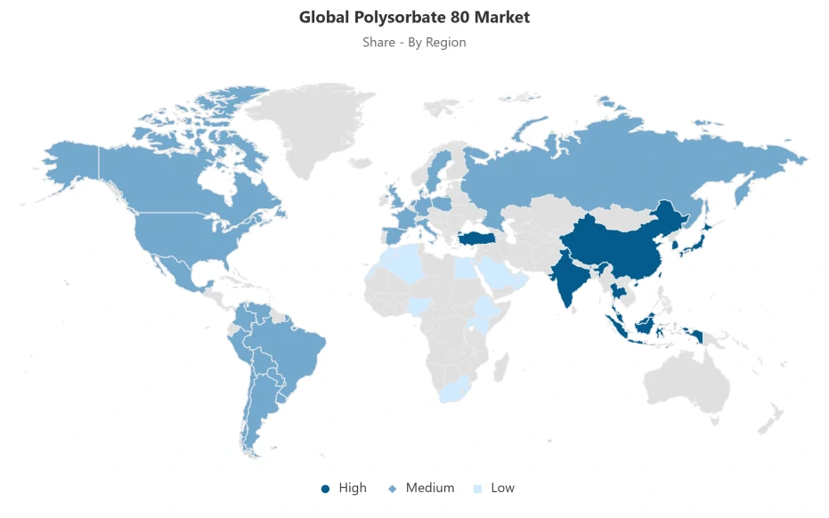 World map showing regional distribution of the global polysorbate 80 market