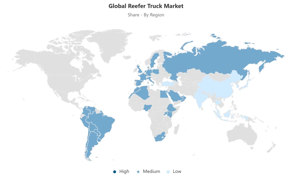 Global reefer truck market by region World map showing regional distribution of the global reefer truck market