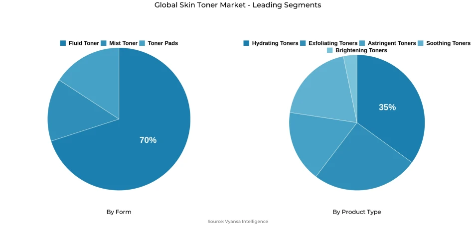 Global skin toner market segmentation overview Pie chart showing global skin toner market segmentation by form and product type