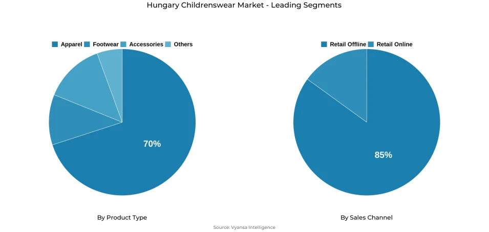 Pie chart showing Hungary childrenswear market segmentation by product type and sales channel