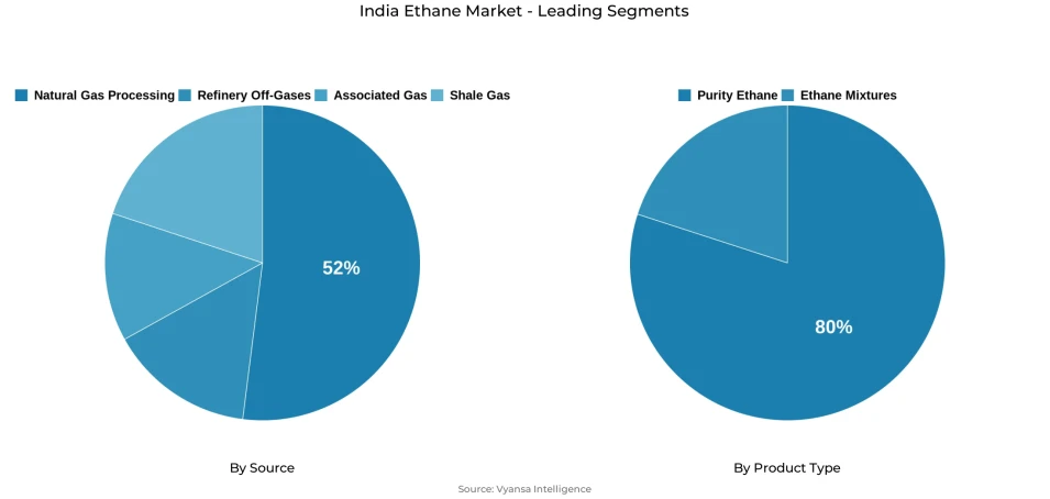 India ethane market segmentation overview Pie chart showing India ethane market segmentation by source and product type