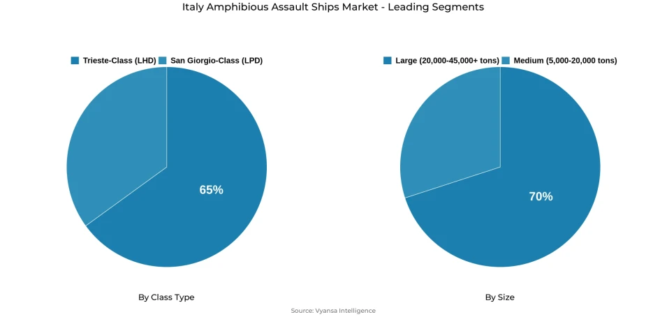 Pie chart showing Italy amphibious assault ships market segmentation by class type and size