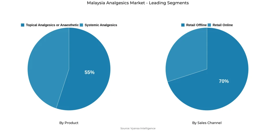 Malaysia analgesics market segmentation overview Pie chart showing Malaysia analgesics market segmentation by product and sales channel