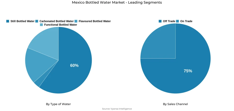 Mexico bottled water market segmentation overview Pie chart showing Mexico bottled water market segmentation by type of water and sales channel
