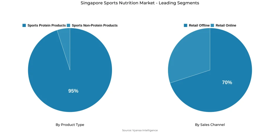 Pie chart showing Singapore sports nutrition market segmentation by product type and sales channel