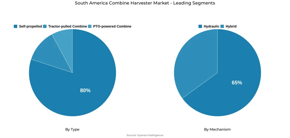 South America combine harvester market segmentation overview Pie chart showing South America combine harvester market segmentation by type and mechanism
