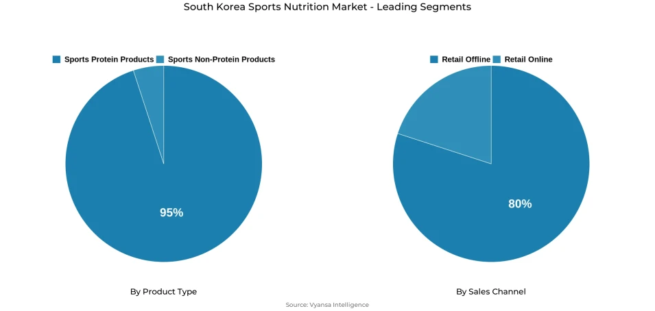 Pie chart showing South Korea sports nutrition market segmentation by product type and sales channel
