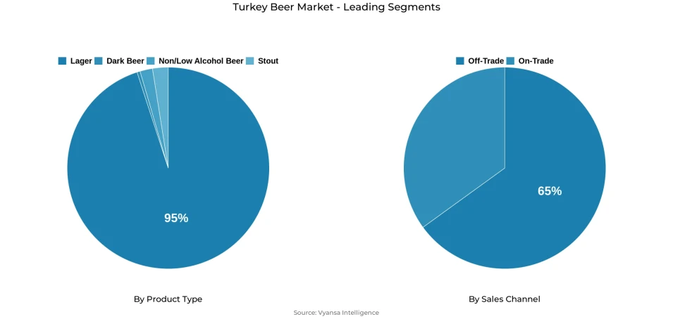Pie chart showing Turkey beer market segmentation by product type and sales channel