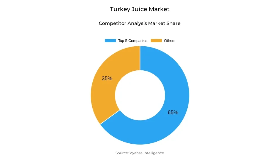 Donut chart showing market share of key players in the Turkey juice market