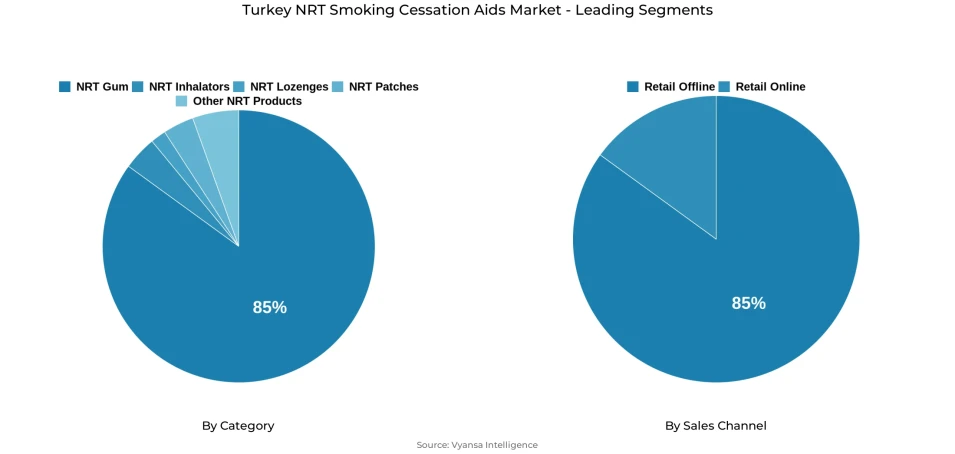 Pie chart showing Turkey nrt smoking cessation aids market segmentation by category and sales channel