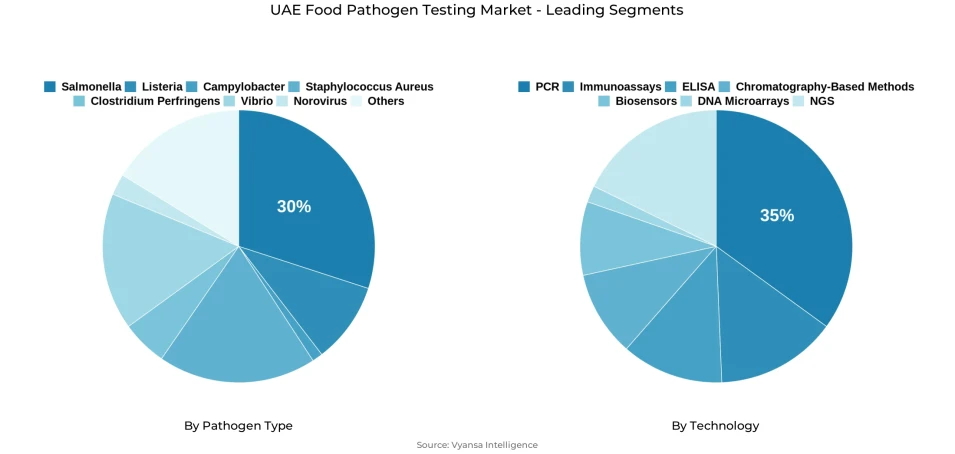 UAE food pathogen testing market segmentation overview Pie chart showing UAE food pathogen testing market segmentation by pathogen type and technology