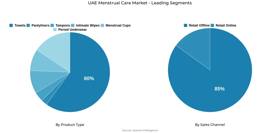 UAE menstrual care market segmentation overview Pie chart showing UAE menstrual care market segmentation by product type and sales channel