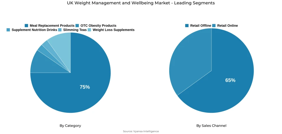 Pie chart showing UK weight management and wellbeing market segmentation by category and sales channel
