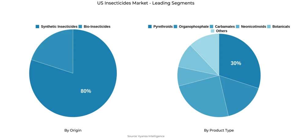US insecticides market segmentation overview Pie chart showing US insecticides market segmentation by origin and product type