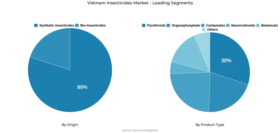 Vietnam insecticides market segmentation overview Pie chart showing Vietnam insecticides market segmentation by origin and product type